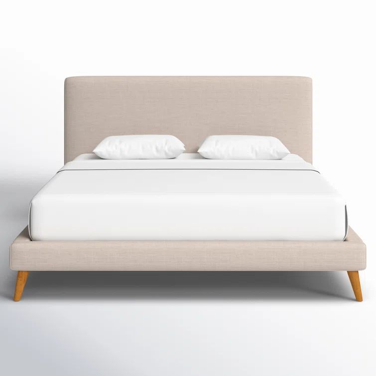 Light Gray Linen Upholstered California King Bed with Wood Frame