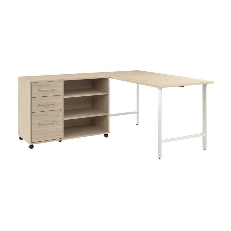 Natural Elm 60" Computer Desk with Storage Cabinet and Metal Legs
