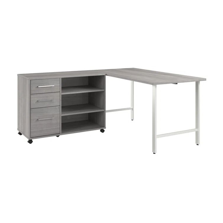 Platinum Gray Engineered Wood Computer Desk with Storage Cabinet