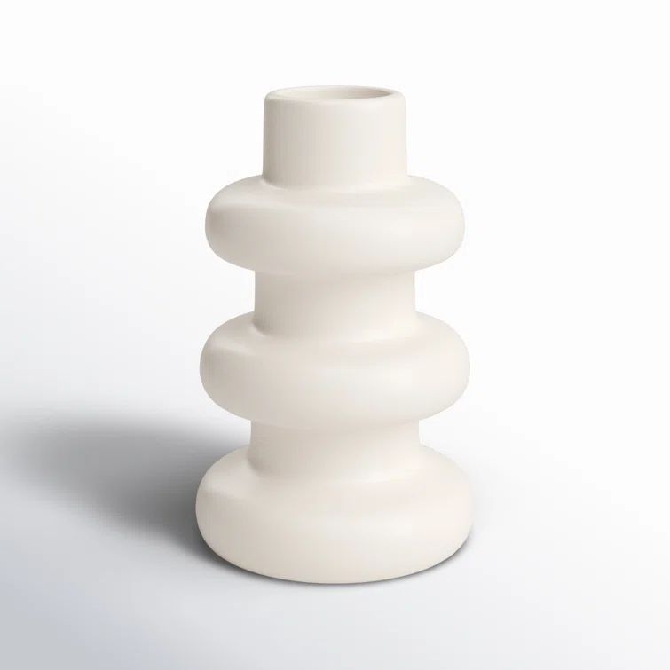 Ivory Ribbed 8'' Handcrafted Ceramic Table Vase