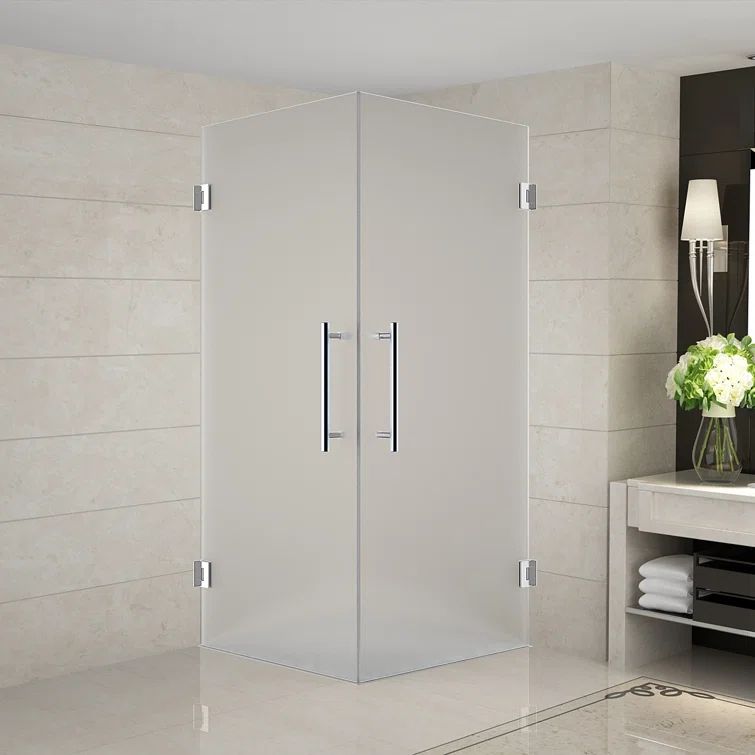 Vanora 30" x 72" Frameless Frosted Glass Hinged Shower Enclosure