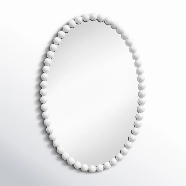 White Beaded Oval Metal Wall Mirror
