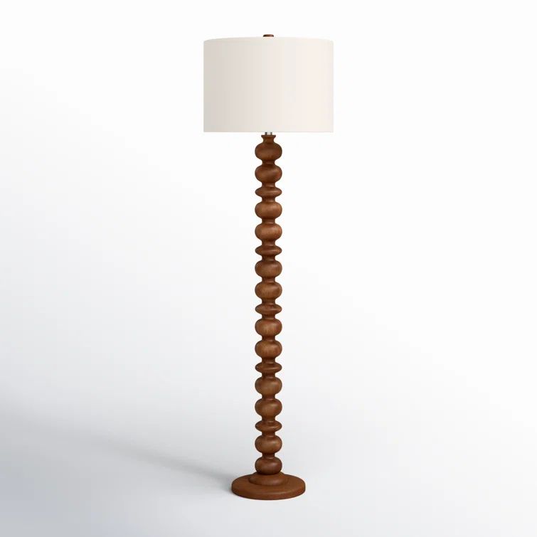 Honey Brown Solid Wood Floor Lamp with White Cotton Shade