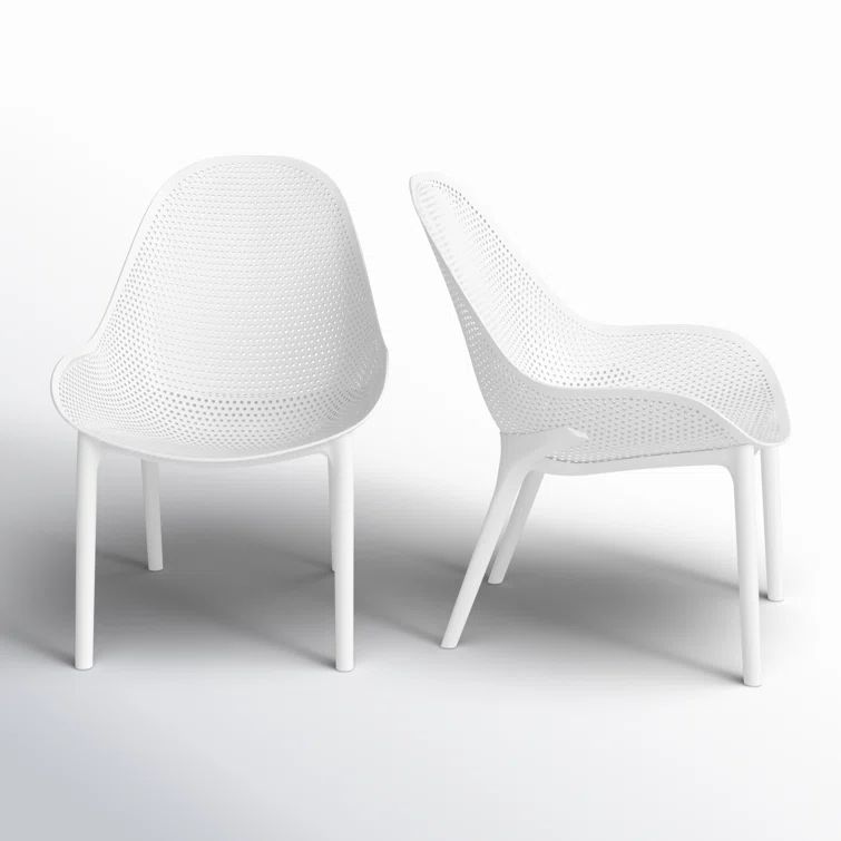 White Armless Plastic Outdoor Lounge Chairs, Set of 2