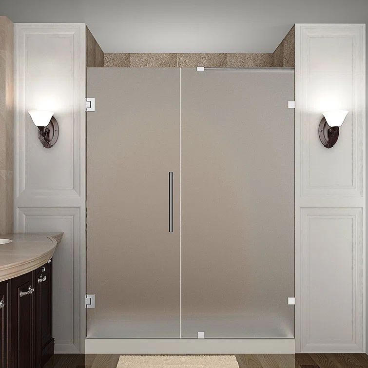 Nautis 56" x 72" Frameless Frosted Glass Chrome Pivot Shower Door