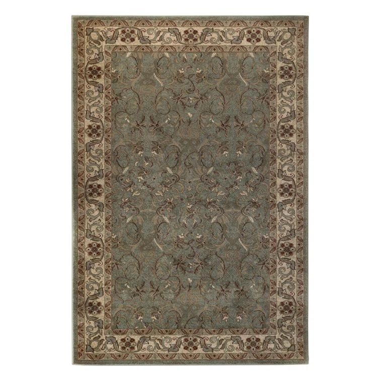 Ivory and Green Round Synthetic Floral Area Rug, 8' x 8'