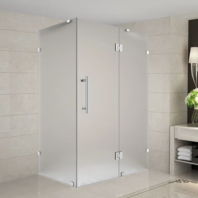 Avalux 48" x 72" Frosted Glass Frameless Hinged Shower Enclosure