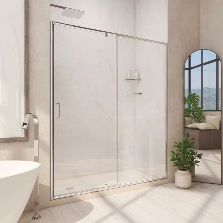 Flex 42" W x 34" D x 74.75" H Semi-Frameless Clear Glass Pivot Shower Kit