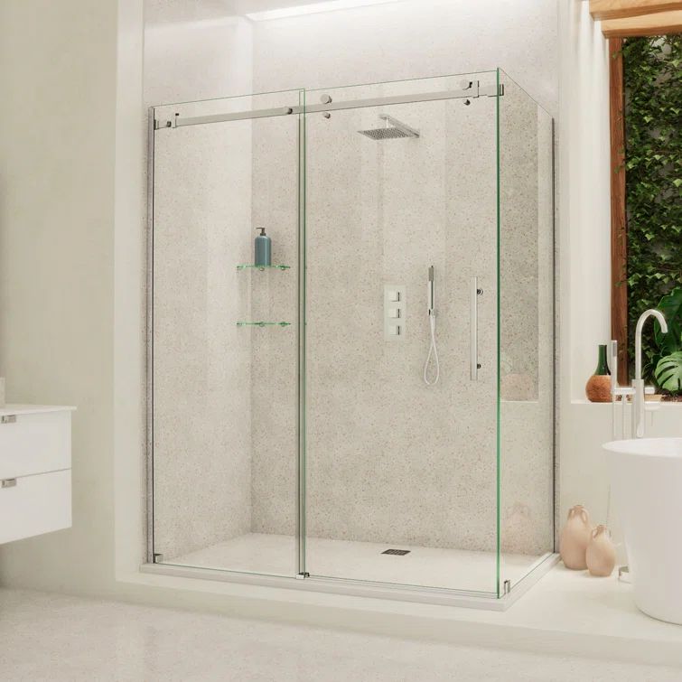 Enigma Air 60" Satin Black Frameless Sliding Shower Enclosure