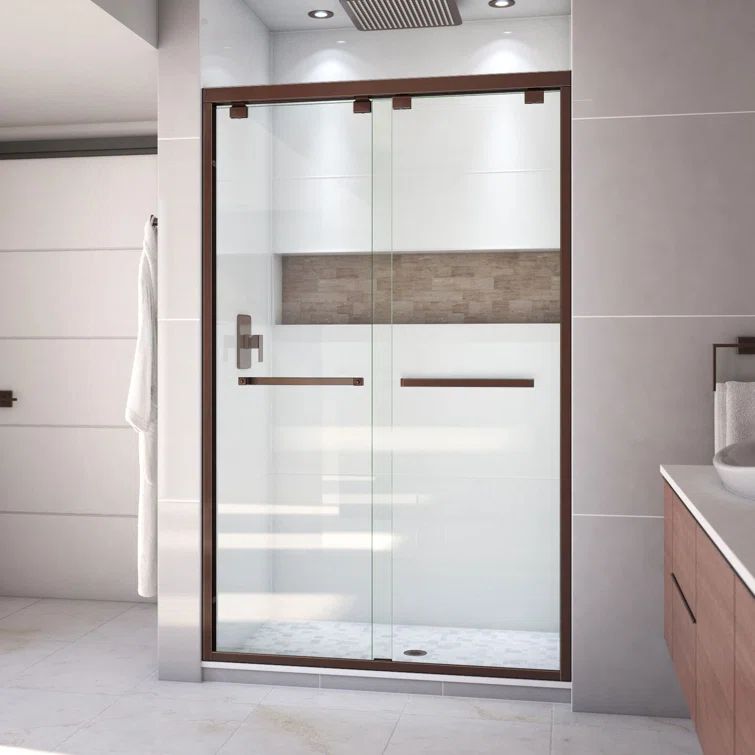 Encore 44-54" Frameless Clear Glass Sliding Shower Door with Oil Rubbed Bronze Finish