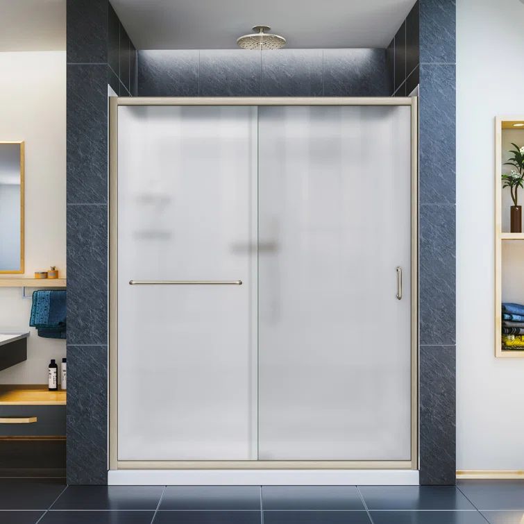 Infinity-Z 60" Brushed Nickel Frameless Frosted Glass Sliding Shower Kit
