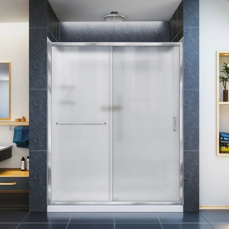 Infinity-Z 60" Frosted Glass Frameless Sliding Shower Kit