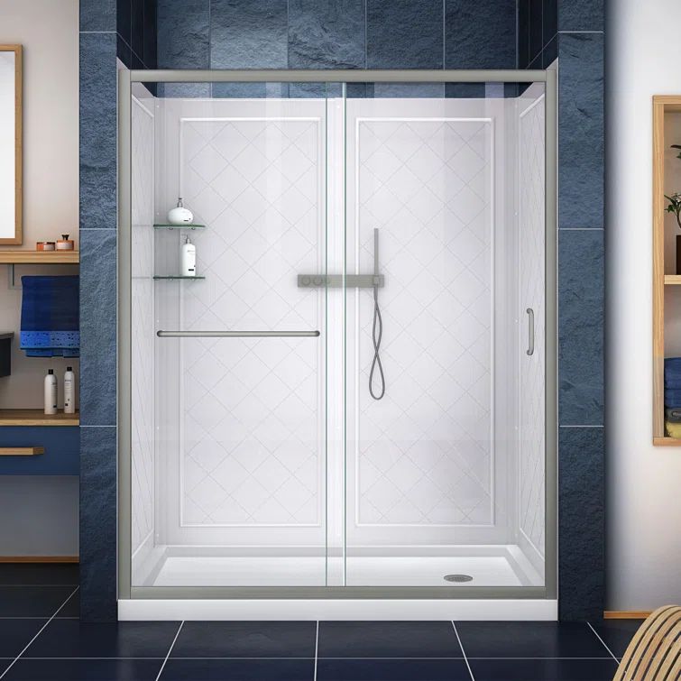Infinity-Z 60" x 36" Frosted Glass Frameless Sliding Shower Kit