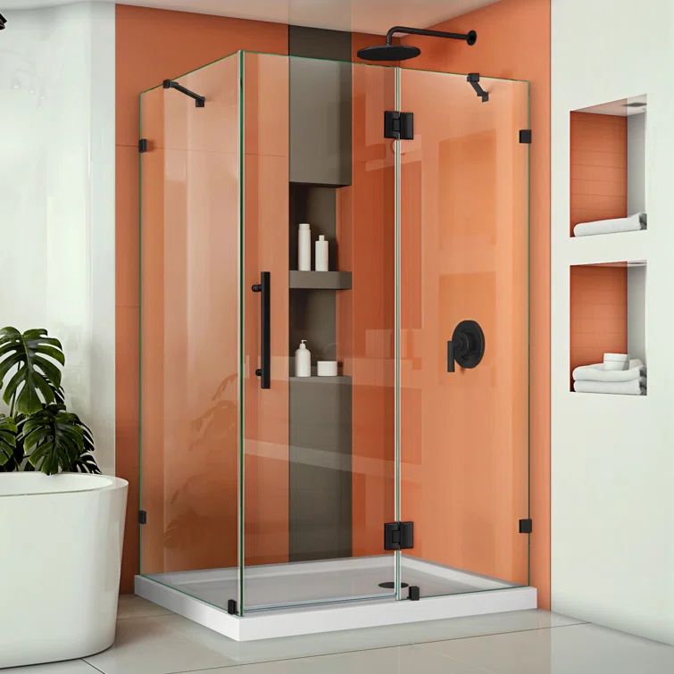Quatra Lux 46" x 72" Frameless Hinged Shower Enclosure in Matte Black
