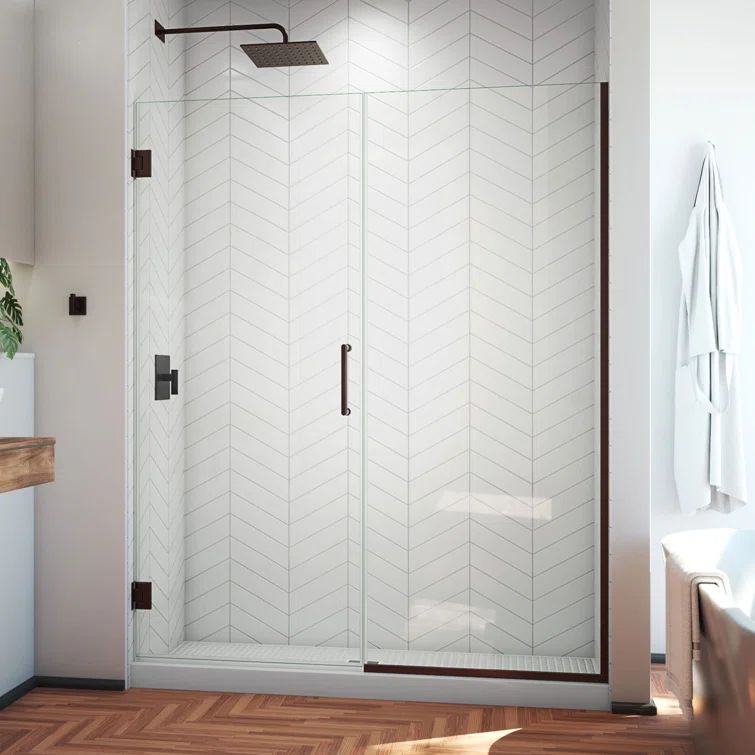 Unidoor Plus 61" Frameless Clear Glass Shower Door with Black Hardware
