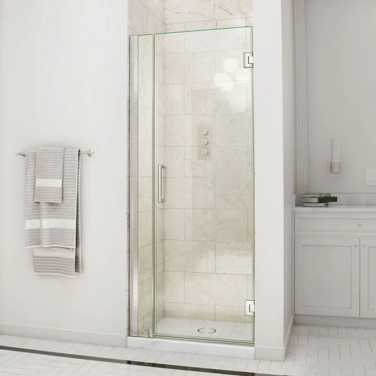 Unidoor 37" Frameless Hinged Shower Door with Clear Glass