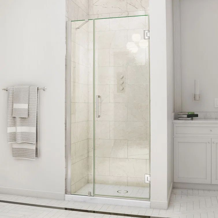 Unidoor Frameless Hinged Shower Door with ClearMax Technology, 43" Black