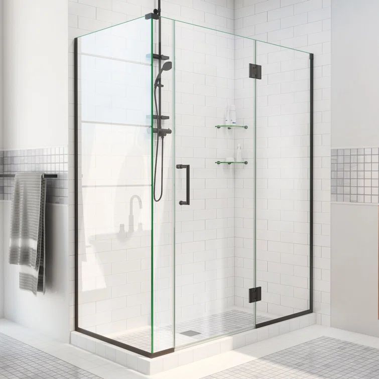 Unidoor-X 60" Matte Black Frameless Hinged Shower Enclosure