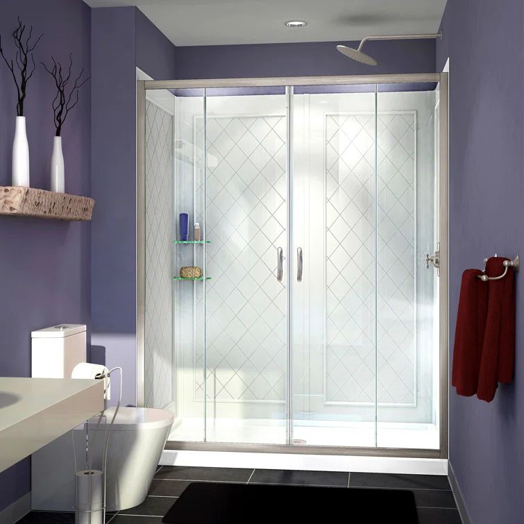 Visions 60" x 36" Frameless Clear Glass Sliding Shower Kit