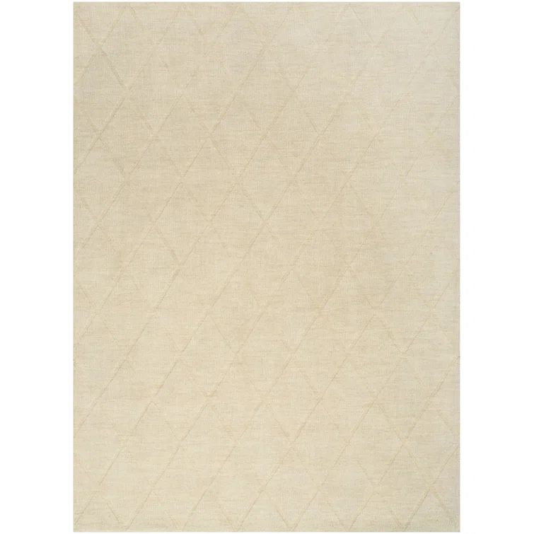 Ivory Geometric Handwoven Wool 5' x 7' Area Rug