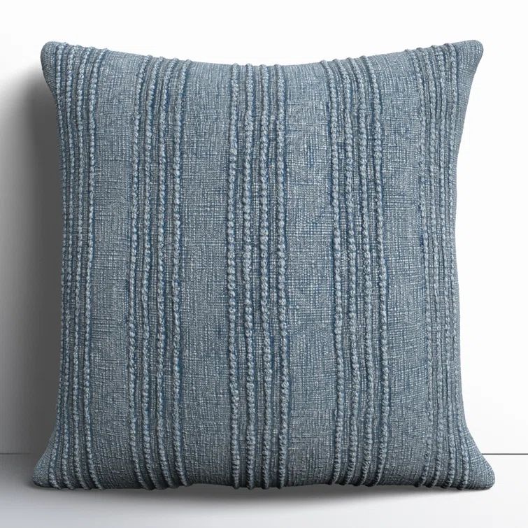 Dusty Blue Cotton Striped Square Throw Pillow