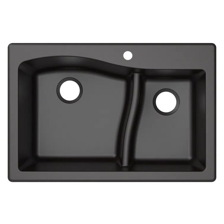 33-Inch Black Granite Double Bowl Drop-In Kitchen Sink