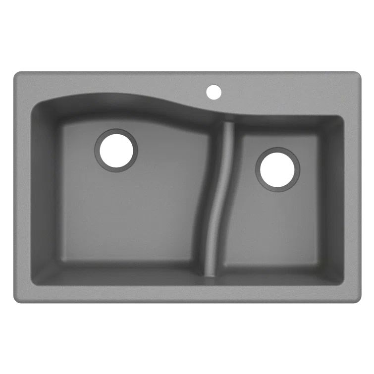 Gray 33-inch Dual Mount Double Bowl Granite Kitchen Sink