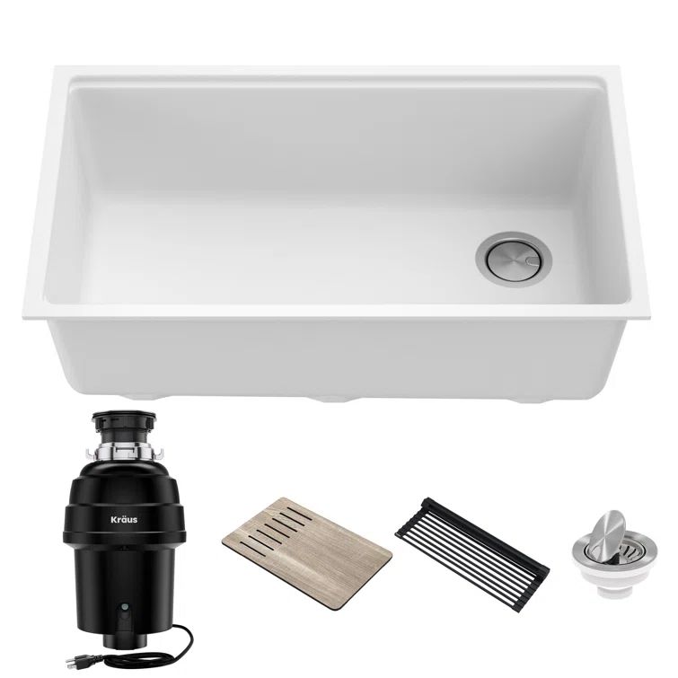 Bellucci 32-inch White Granite Composite Single Bowl Kitchen Sink