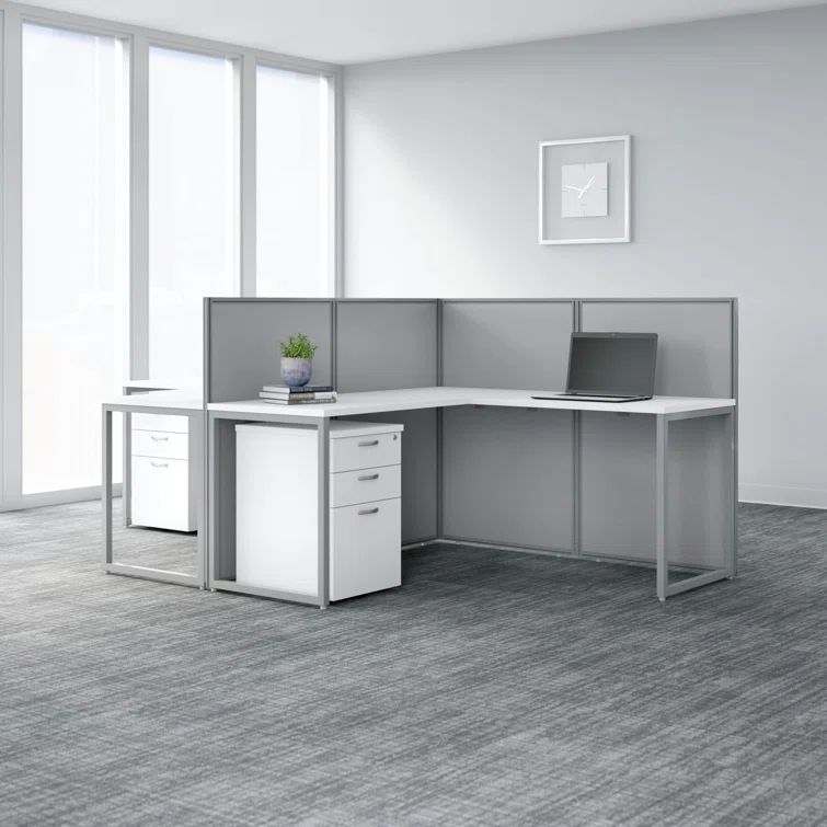 Pure White and Silver Gray 9-Piece Office Furniture Set with Desks and File Cabinets