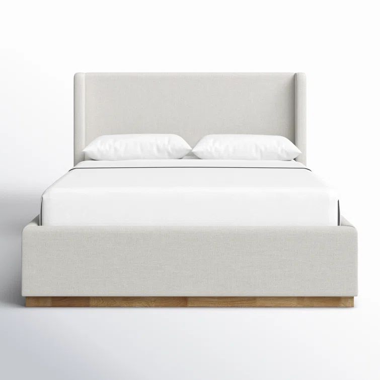 Queen Cream Linen Upholstered Wood Frame Bed with Headboard