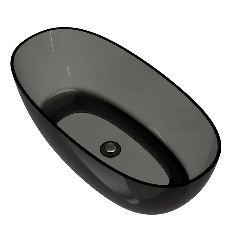 59'' Black Transparent Resin Freestanding Soaking Bathtub