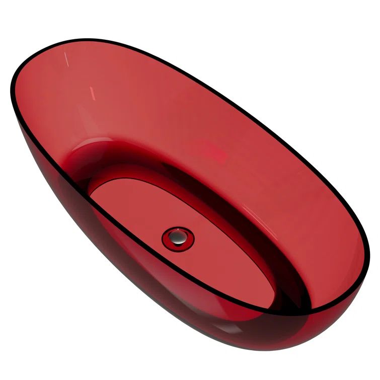 67'' Wine Red Transparent Resin Freestanding Soaking Bathtub