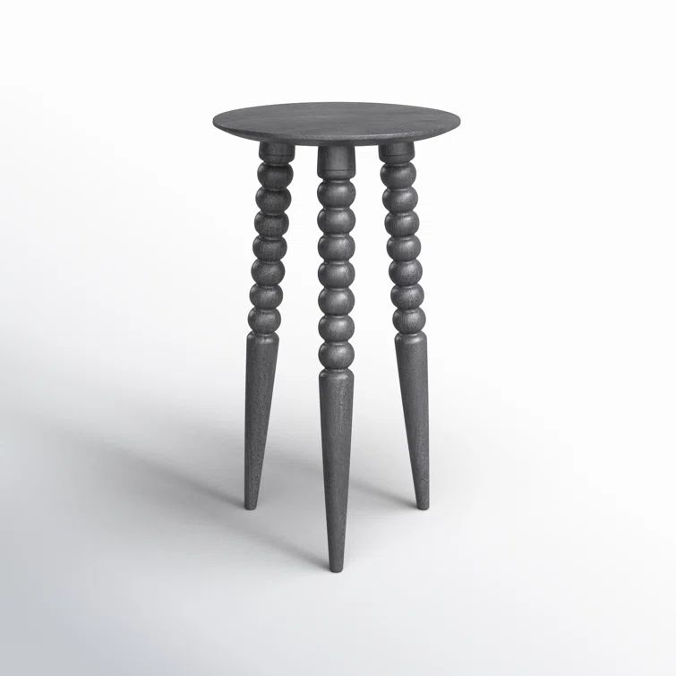 Espresso Bohemian Round Wood Accent Table with Carved Legs