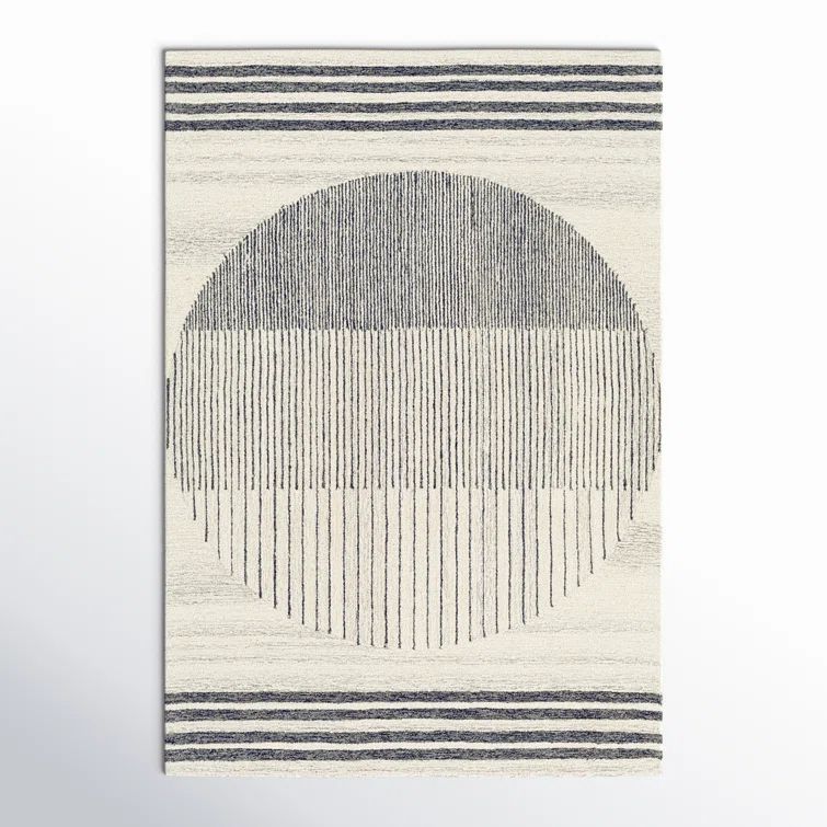 Handmade Black and Beige Wool Tufted Rectangular Rug 6' x 9'