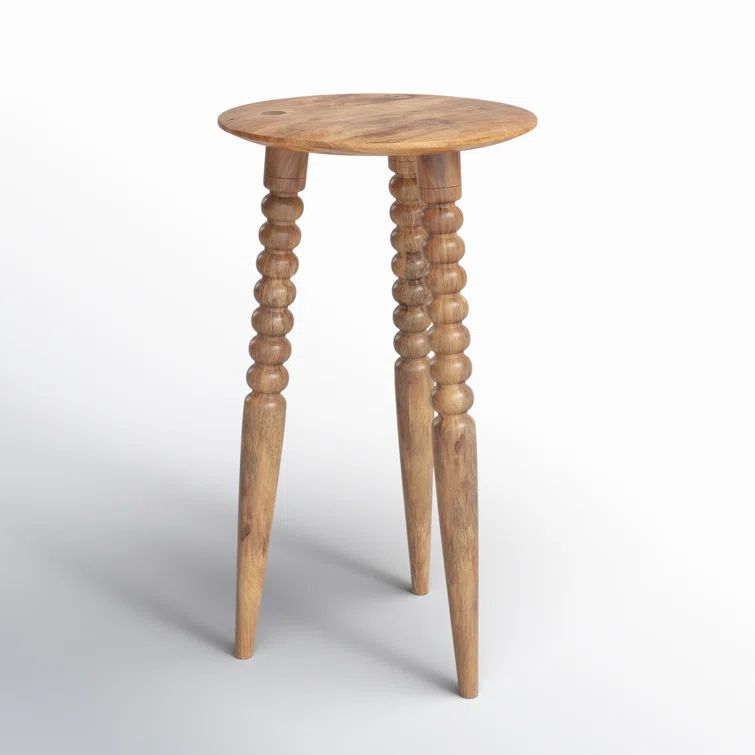 Warm Natural Wood Round Accent Table with Sculpted Legs
