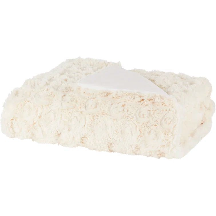 Cream Faux Fur Reversible Throw Blanket 60" x 72"
