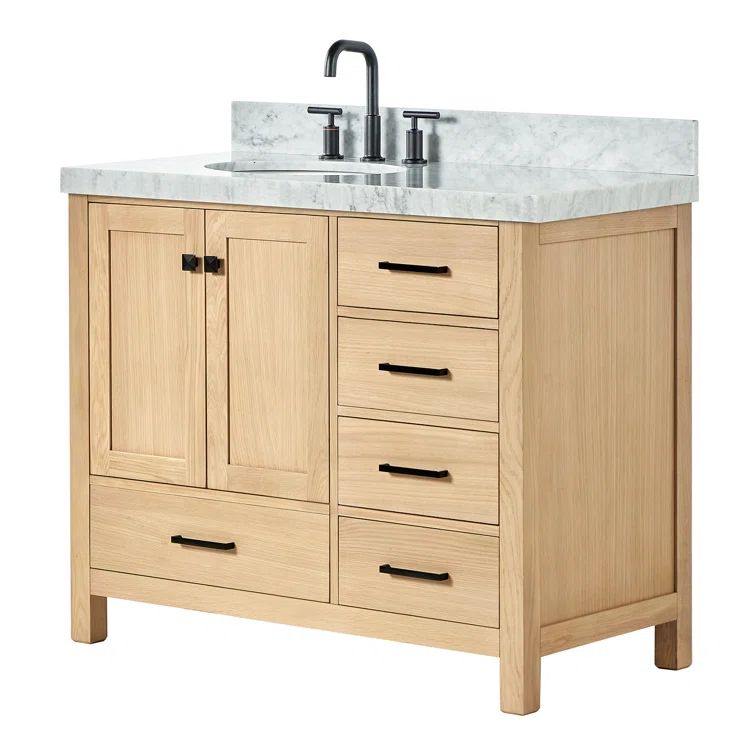 Cambridge 42'' Oak Freestanding Vanity with Carrara Marble Top