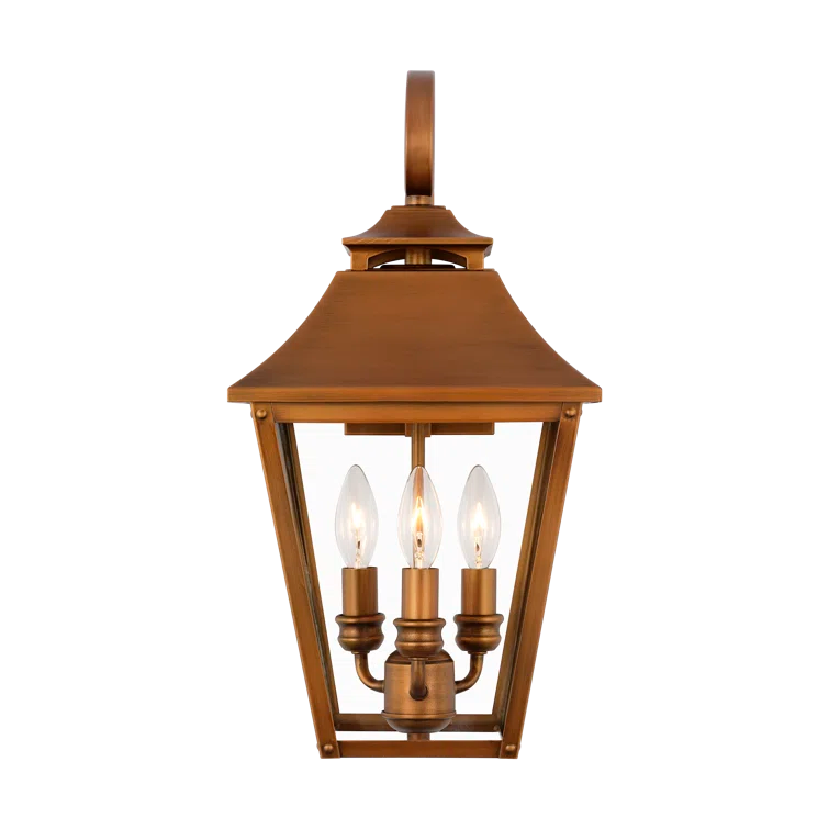Natural Copper 3-Light Outdoor Wall Lantern with Clear Seeded Glass