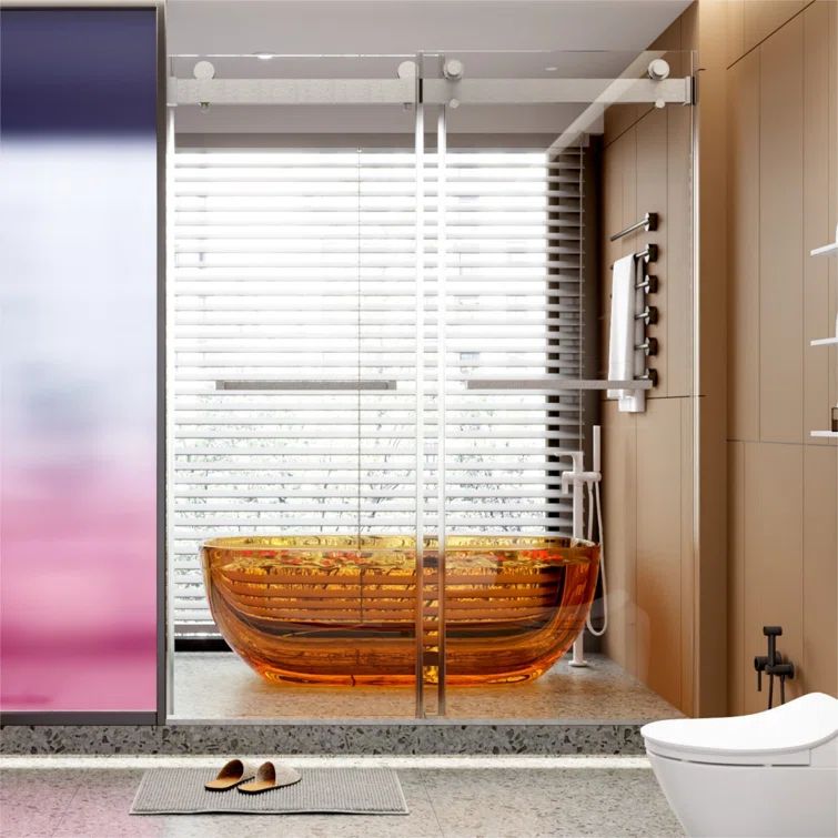 60" W x 76" H Brushed Nickel Frameless Sliding Shower Door