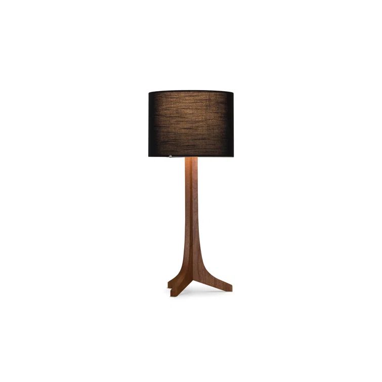 Black Aluminum and Dark Walnut Drum Table Lamp