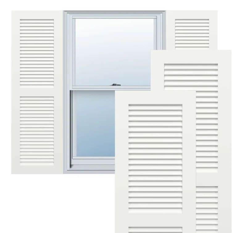 Unfinished White PVC Louvered Shutters, 12"W x 63"H