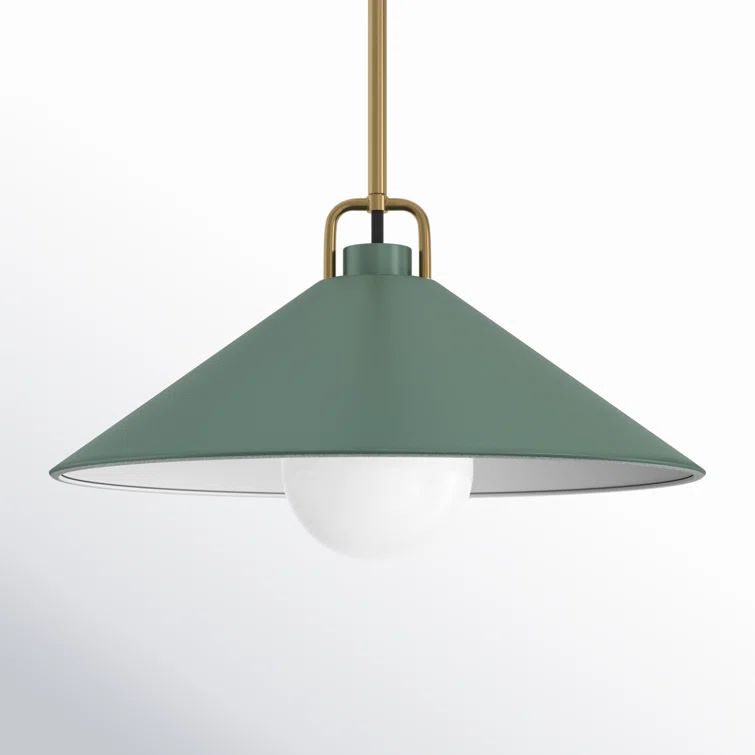 Sage Green and Brass 16" Steel Pendant Light