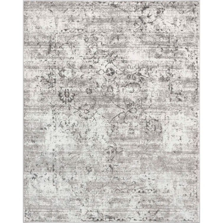 Ivory and Gray Vintage Rectangular 8' x 10' Area Rug