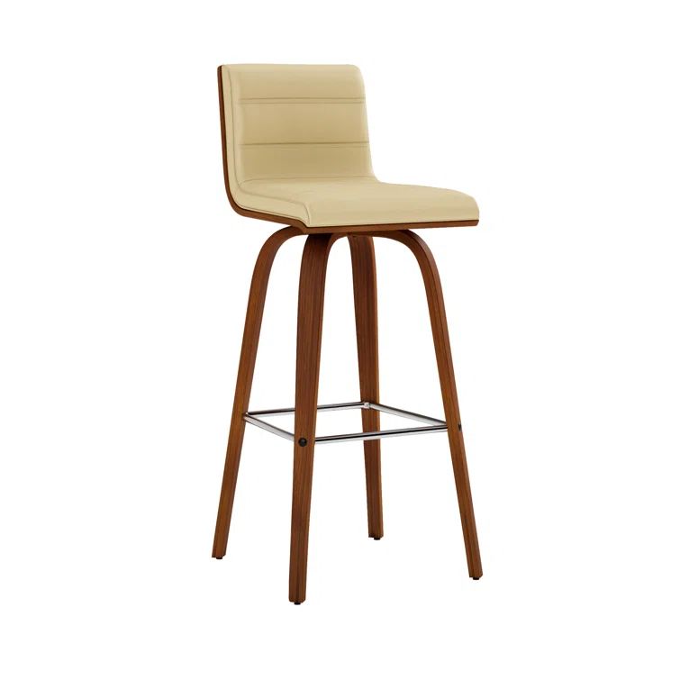 Walnut and Cream Swivel Bar Stool with Low Back