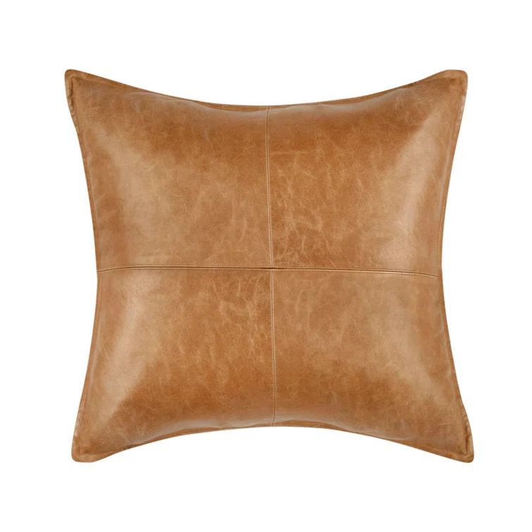 Cheyenne 22" Brown Genuine Leather Throw Pillow