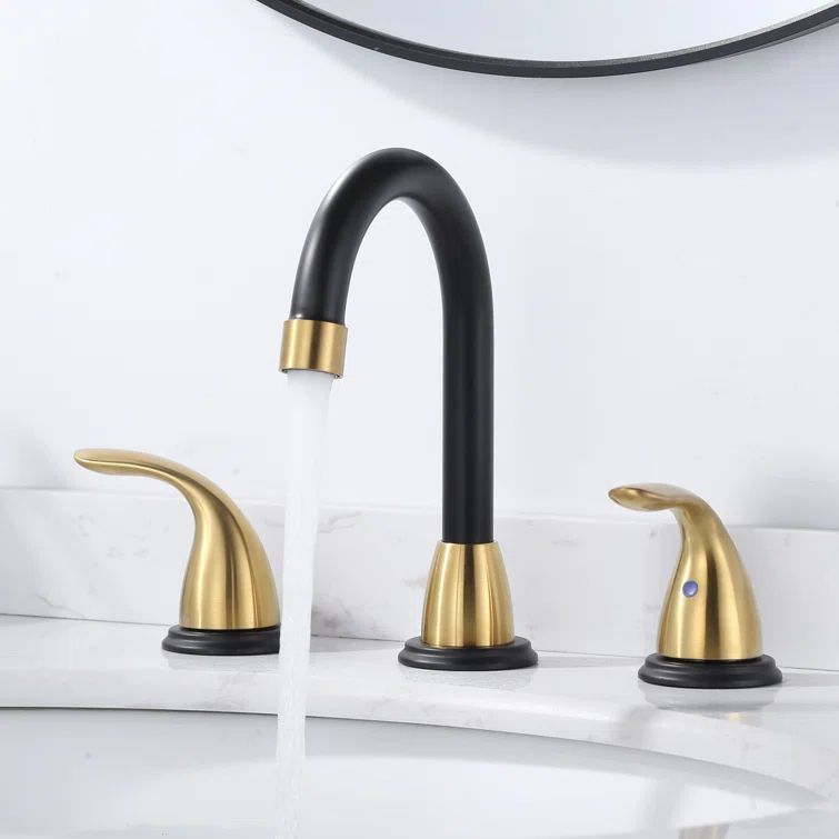 8 Inch Black and Gold Double Handle Widespread Bathroom Faucet