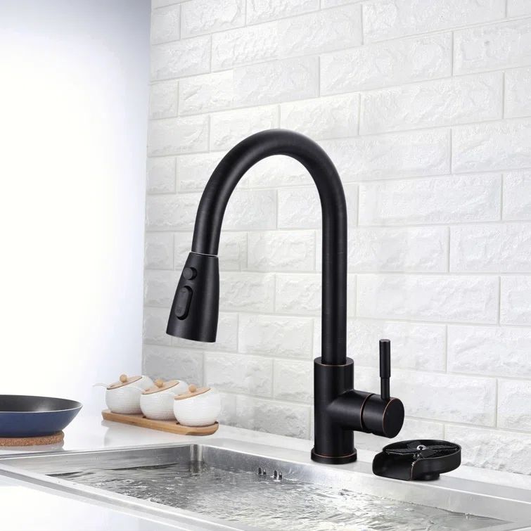 Oil Rubbed Bronze Single Handle Pull-Down Kitchen Faucet with Deckplate