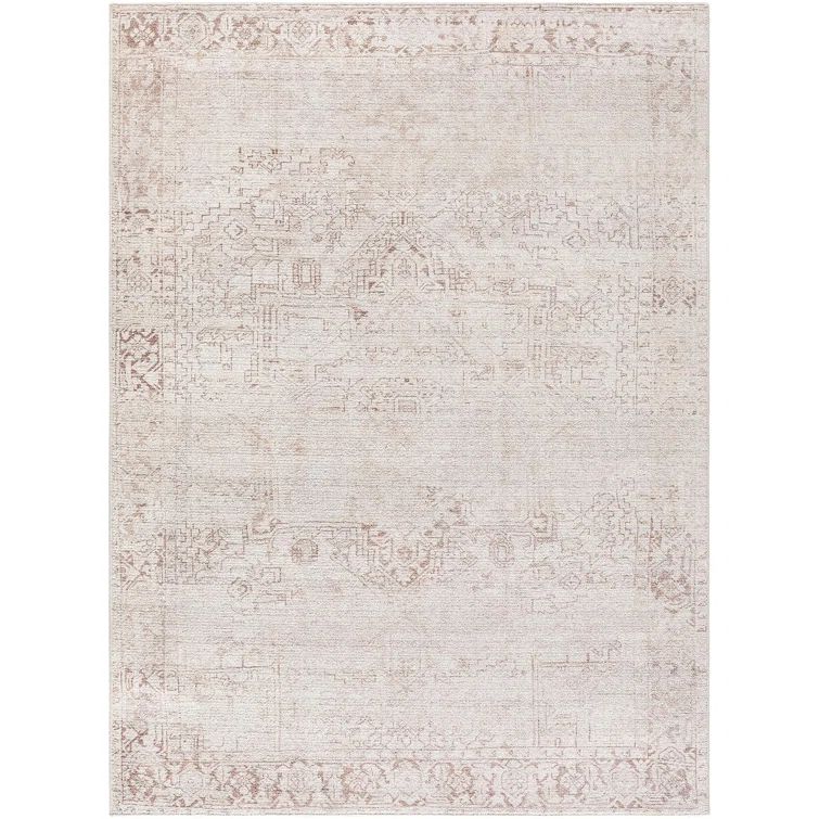 Ivory and Beige Synthetic Medallion Area Rug, 5'2" x 7'