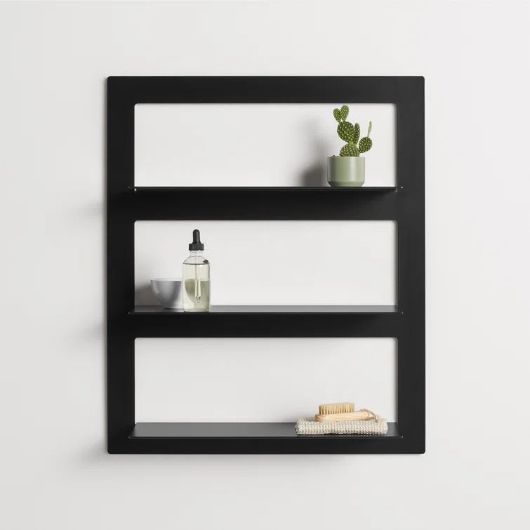 Black Powder-Coated Metal Wall-Mounted Shelf