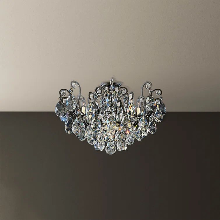 French Gold Swarovski Crystal 8-Light Semi Flush Mount Chandelier